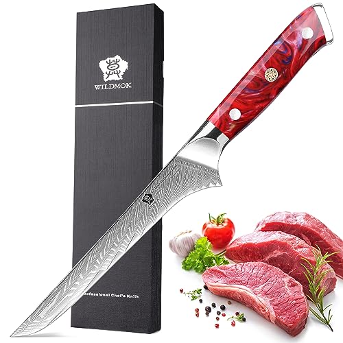 WILDMOK Cuchillo para deshuesar, Damasco Super Steel forjado 67 capas Cuchillo para deshuesar, cuchillo para filetear, cortar carne, recortar, deshuesar, mango de resina de espiga completa