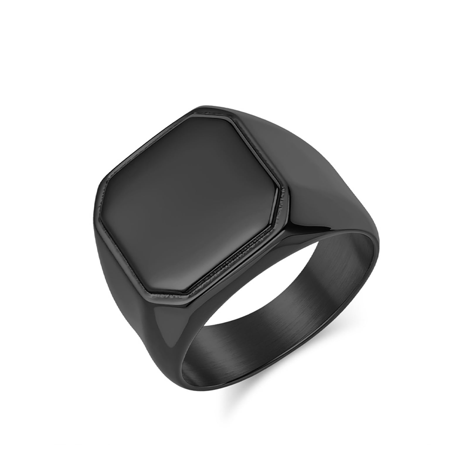 Wycian Stainless Steel Promise Ring for Couples Matching 16 mm, Polished Signet Vintage Engagement Rings Sterling Silver in Black for Him Size 9, No Gemstone