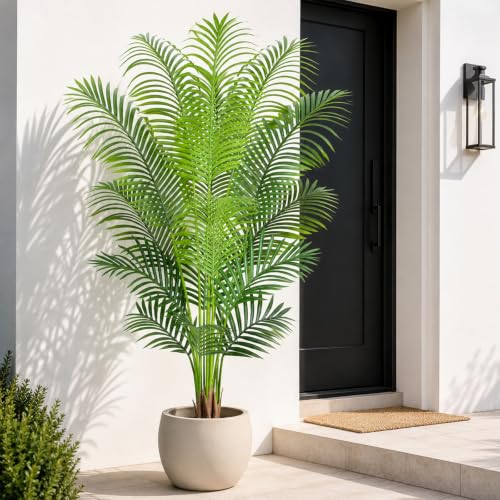 Image of 5.2ft Artificial Palm Tree Indoor Plant Tall Fake Tropical Paradise Palm Tree in Pot with Real Bark Design Faux Areca Palm Tree for Home Office Living Room Bedroom Farmhouse Modern Decor 1pcs