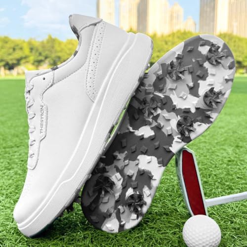 FeoHiys Men's Golf Shoes Professional No-Slip Spiked Golf Shoes - 5