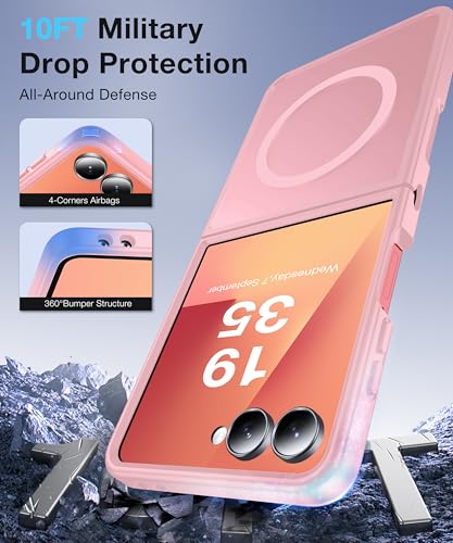 Image of Magnetic for Samsung Galaxy Z Flip 7 Case [Compatible with MagSafe][Anti-Fingerprint][Military Grade Drop Proof] Translucent Hard Back&Soft Silicone Bumper for Flip 7 Phone Case,Rose Pink