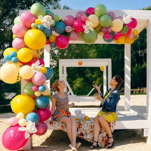 Image of Spring Balloons Garland Arch Kit, 122Pcs Flower Pink Green Yellow Balloons, Purple Blue Hot Pink Beige Balloons For Boho Modern Wildflower Shower Baby In Bloom Birthday Spring Garden Party Decorations