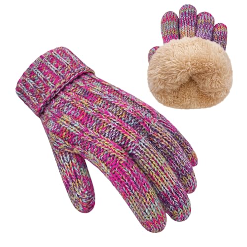 Kids Winter Gloves Warm Fleece Thermal Cute Knit Gloves for Boys Girls Gift Cold Weather (Rainbow)