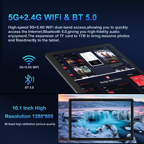 Image of Oangcc 2026 Android Tablet 10 Inch Tablets Octa-Core 12GB RAM 128GB ROM 2TB Expand, 2 in 1 Tablet with Keyboard, Mouse, 5G Wi-Fi Blue /Tooth GPS, GMS Certified, IPS HD Display (Black)
