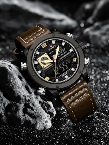 Image of NAVIFORCE NF9236 Japanese Movement Military Style Leather Strap Analog-Digital Watch