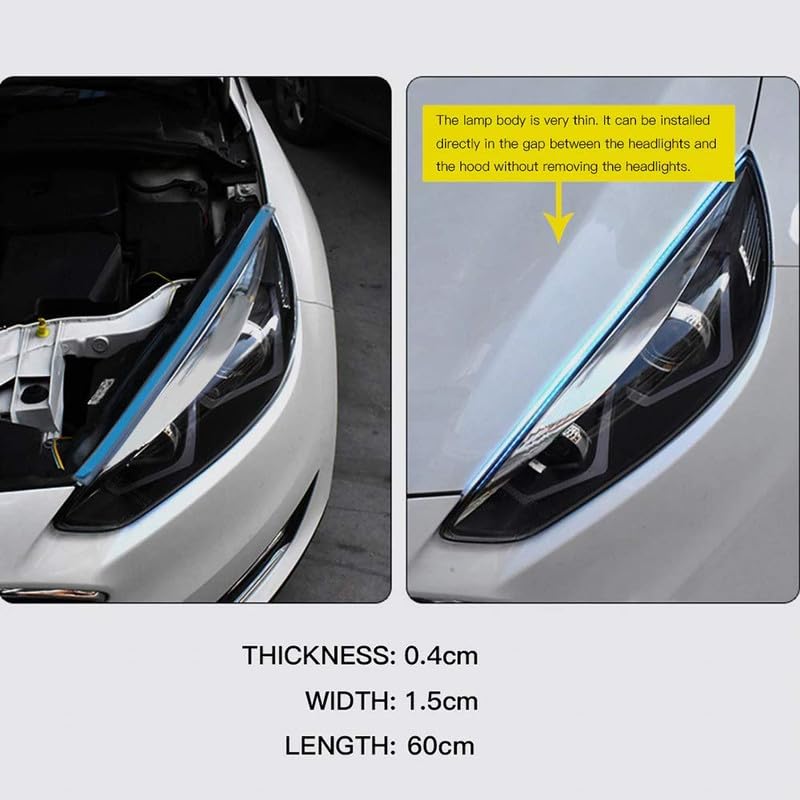 Image of Universal Car DRL LED Strip 60cm | Sequential Flow Turn Signal | White & Yellow Flexible LED Tube Light | Waterproof Auto Accessories (Pack of 2)