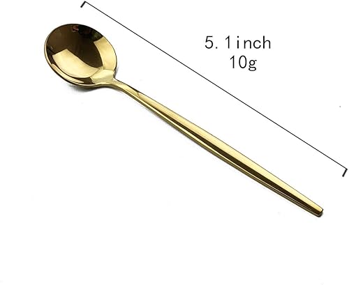 Miniatura 2 de Gugrida Cuchara de café dorada pulida con espejo, cuchara de té, cucharas de azúcar, mini cucharas de café, diseño ligero, juego de cubiertos de