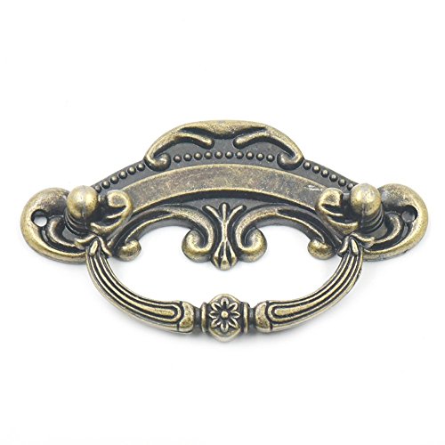 Blumoona 5 Pcs - Antique Brass Jewelry Box Drawer Cabinet Cupboard Door Furniture Wine Handle Pull Knob W Screws 94Mm(3.7")X45Mm(1.77") #TOP7