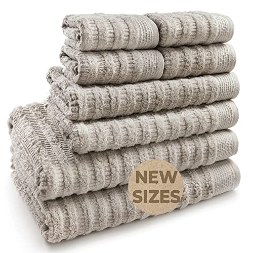 Softerry Pure Organic Cotton Bath Towel Set - 100% Soft Cotton - Extra Absorbent and Durable - 500 GSM Quick Dry - Luxury Hotel & Spa Quality - Fade Resistant - Eco Friendly (Khaki, Set of 8)