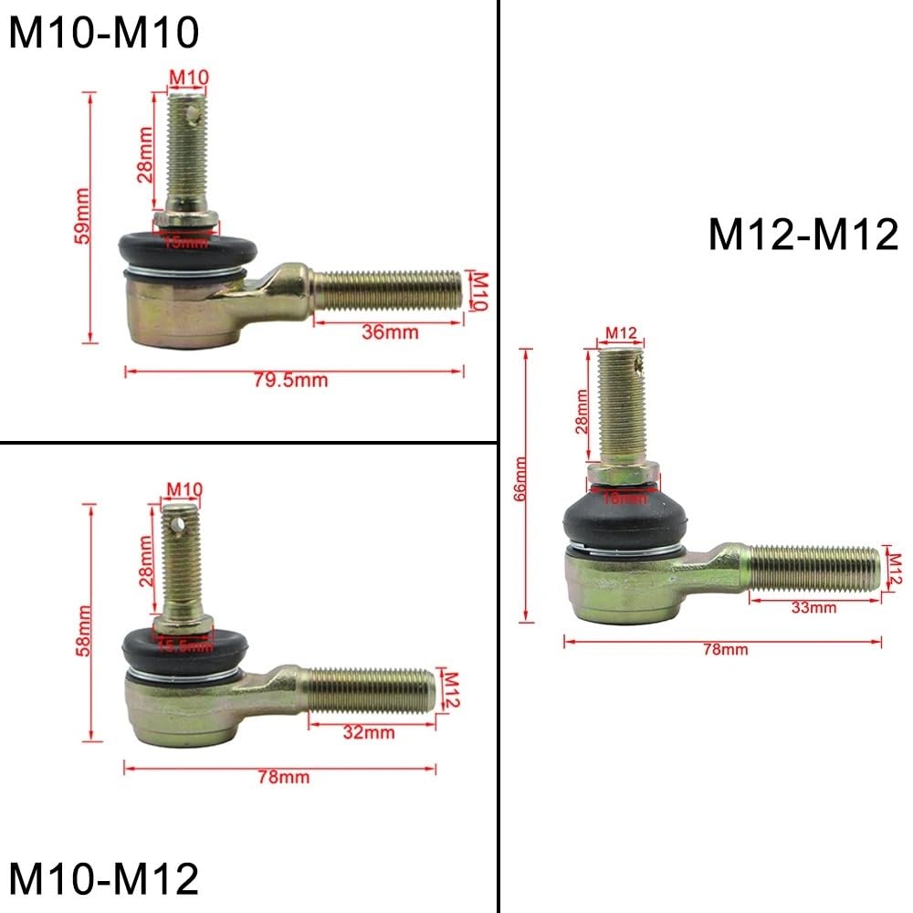 Terminale sterzo Misura per 50cc 70cc 90cc 110cc 125cc 150cc 200cc ATV Go Kart Quad Buggy 4 ruote Parti M10 M12 Tirante Kit giunto sferico Braccetto sterzo(M10-M12)