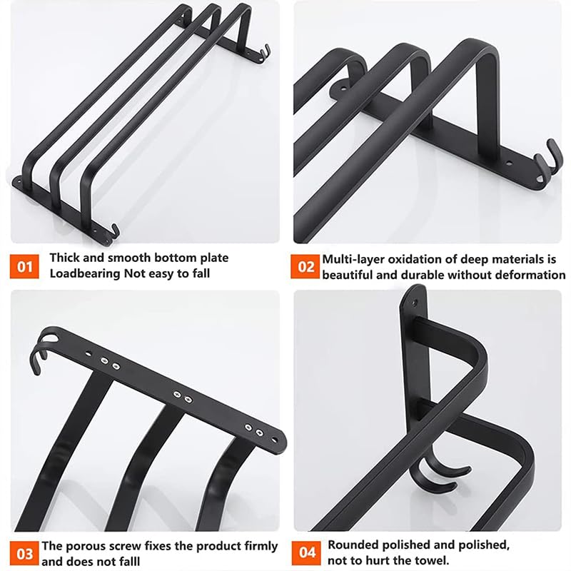 Porte-serviette en aluminium de qualité supérieure avec support multi-barres et crochets - 8