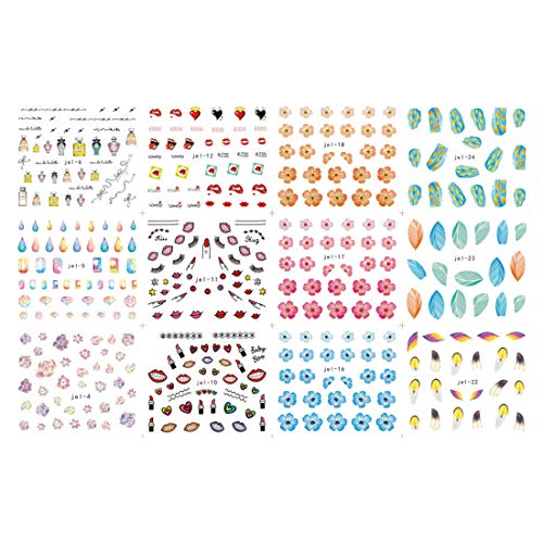 Danneasy 48 Sheets Nail Water Transfer Decals Feather Design Nail Art Stickers Manicure Kit For Women With 1Pc Nail File + Wood Cuticle Stick #TOP1