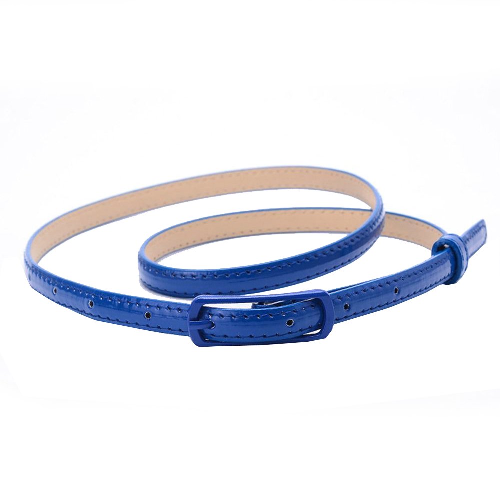 Greenlans Women's Dark Blue Fashion Faux Leather Narrow Skinny Thin Waist Belt Buckle Strap Waistband