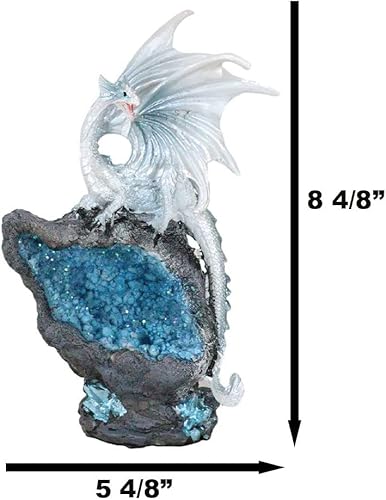 Miniatura 2 de Ebros Gift Fantasía blanca estalactita meteorito basilisco dragón encaramado en cuarzo montaña imitación geoda caverna roca figura con luz nocturna