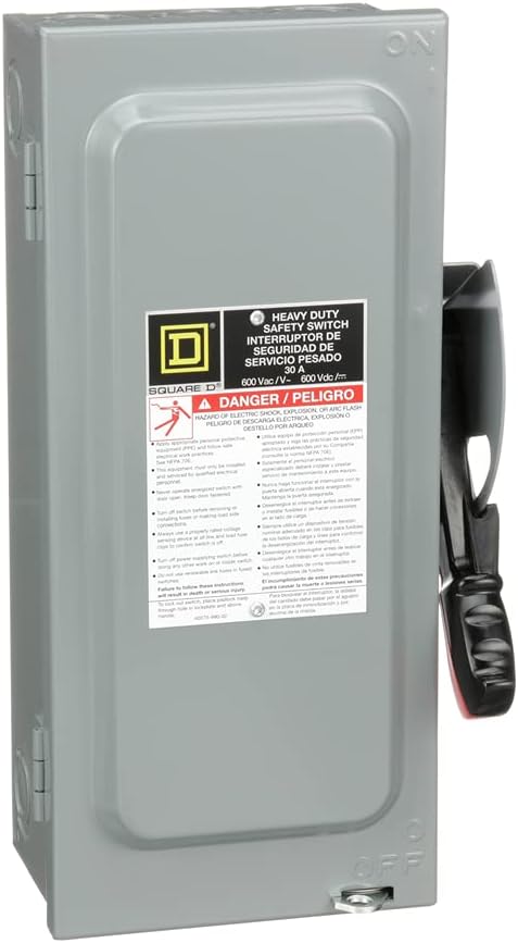 Square D - HU361 Heavy Duty Safety Disconnect Switch, Steel, Non-Fusible, 30-Amp, 600V, 3-Pole, 30 HP, Indoor