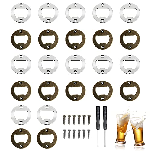 MAX COOK 26 Stück Flaschenöffner Einsätze Kit Bierflaschenöffner Rund Metall Runde Öffner Einsätze mit Schrauben und Schraubendreher für Flaschenöffner DIY Einsatz Hardware Kit Cover