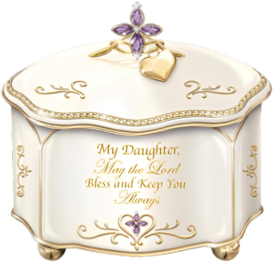 The Bradford Exchange May The Lord Bless You Daughter and Keep You Music Box Crafted Lustrous Triple Fired Heirloom Porcelain with Genuine 22K Gold Accents 3.5-inches