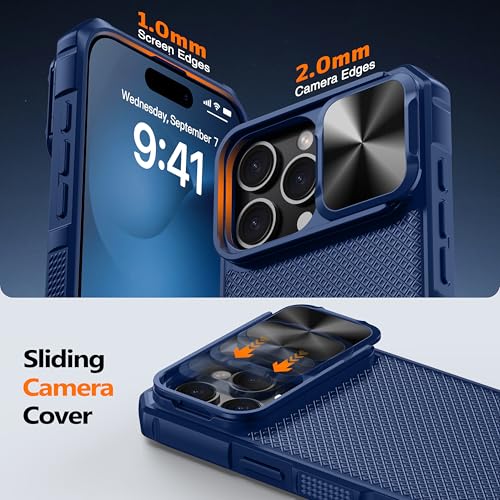 Image of Magnetic for iPhone 16 Pro Case [Slide Camera Cover] [Compatible with Magsafe] [Kickstand] [Military Grade Protection] Shockproof Rugged Case for iPhone 16 Pro,Blue