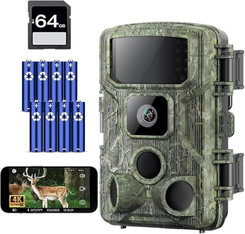 undefined KJK 最新型【WIFI対応】トレイルカメラ 赤外線カメラ 静止画6400万画素 動画8k 野生動物監視 防犯 乾電池式 0.05秒超高速トリガー 夜間低輝度光らく赤外線LED 人感センサー 内蔵録音マイク 64GB メモリーカード IP67級防水防塵 屋外 屋内 監視用 暗視 付き 日本語取扱説明書付き の商品画像 8