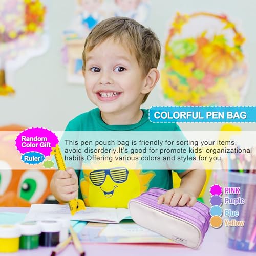 Image of Pencil Case Large Capacity Pouch Bag with Zippers, Expandable Pen Bag Storage Holds 50-100 Pencils, Colors Pencil Box Organizer Case Office School Supplies for Girls Boys Adults(Purple)