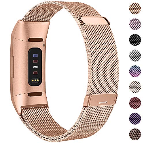 HAPAW Bands Compatible with Fitbit Charge 3, Women Men Metal Stainless Steel Replacement Accessories Straps Bracelet Compatible with Fitbit Charge 3 SE Fitness Tracker Small Large