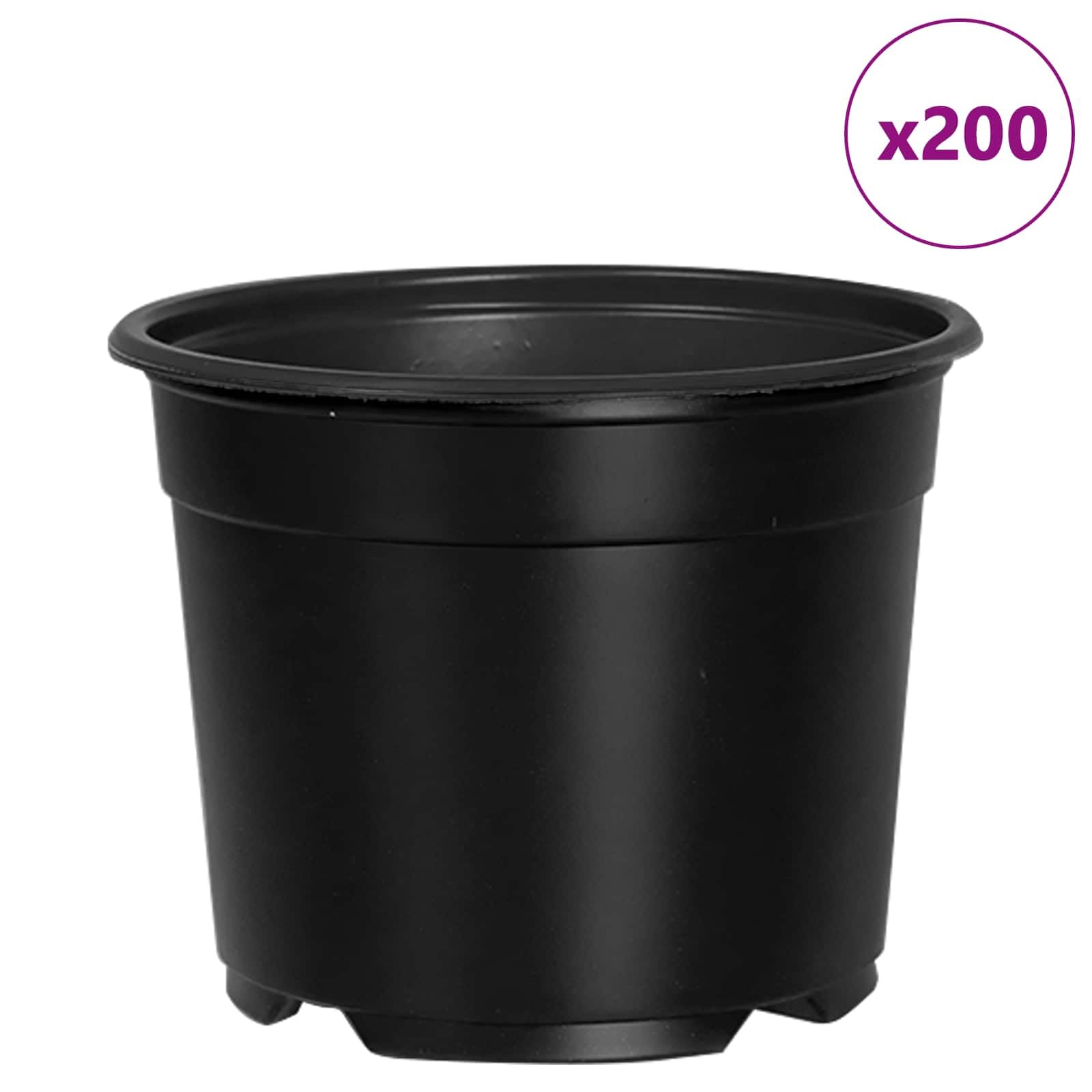 Lot de 200 Pots de Fleurs en Plastique Noir Ø 10 cm, Godets de Culture avec Trous de Drainage pour Semis, Bouturage et Plantes d'Intérieur ou Extérieur, Design Cylindrique Léger