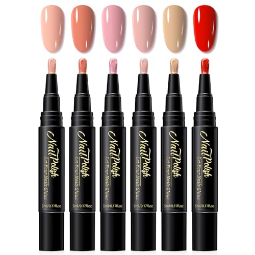 6 Farben Nagellack Schnelltrocknend - Wasserbasis Nagellack Stift Nagellackstifte für Nägel - Nude Rot Rosa Pink Nail Arts Pen Ohne UV Lampe