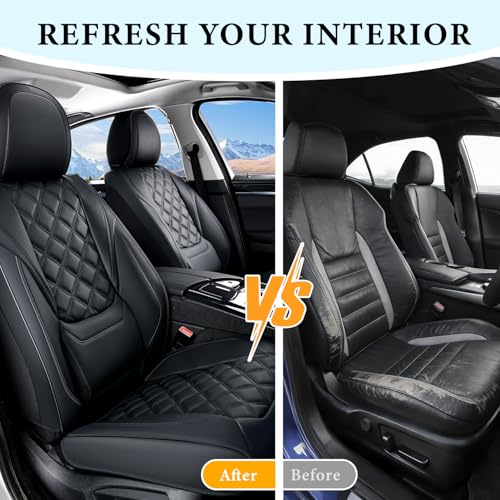 Image of Car Seat Covers, Luxury Leather Seat Cover for Cars, Front Seat Covers, Car Seats Protector Waterproof, Faux Leather Car Seat Cushions, Universal Automotive Seat Covers for Most Cars SUV Trucks Black