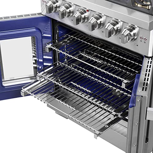 Forno Capriasca All Gas 30\" Inch. French Door Freestanding Range 5 Burners Cooktop and 4.32 Cu.Ft. Convection Gas Oven - Stainless Steel Stove Range Heavy Duty Cast Iron Grates