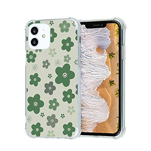 frolica for Hippie iPhone 12/12 Pro Case,Retro 90S Aesthetic Daisy Sage Green Smiley Face Flower Floral Indie Case Women Girls with Design Soft TPU Cute iphone12/12 Pro(6.1-inch)