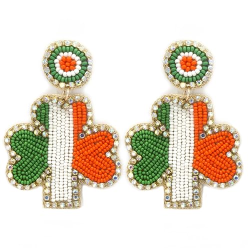 Beaded Irish Flag Clover Post Earrings Handmade Lucky Clover Earrings Saint Patrick's Day