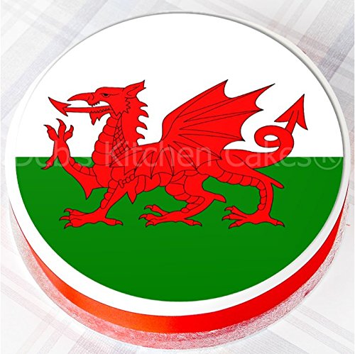 Welsh Flag St David's Day Cake Topper - Edible Icing 7.5" / 19cm Round by Deb's Kitchen Cakes