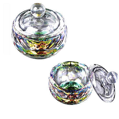 2 Pieces Nail Dappen Dish with Lid Glass Dapping Dish,Color Plating Nail Art Acrylic Powder Liquid Dappen Dish Bowl Glass Crystal Cup Glassware for Nail Art Manicure Care Tools,Pattern 04