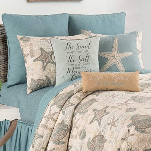 C&F Home Amber Sands Full/Queen 3 Piece Cotton Quilt Set Summer Beach Ocean Coastal Starfish Seaturtle Reversible Machine Washable Lightweight Bedspread Coverlet Full/Queen 3 Piece Set Blue