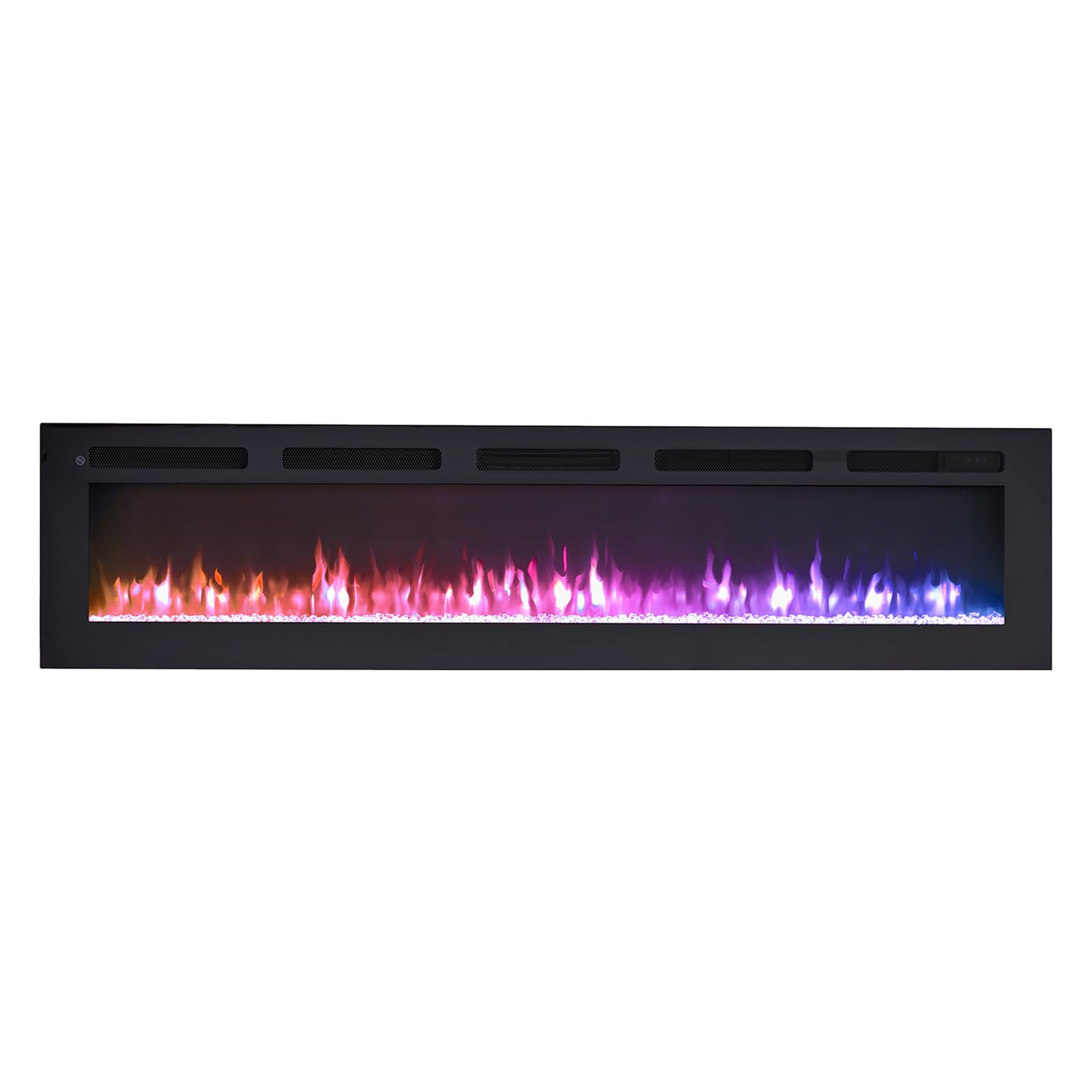 FLAMEKO 70 inch Media Wall Fireplace, Wall Mounted Fireplace, Wilton Black | 1.8kW Heater (900W/1800W), 9 Flame Colours, Logs & Crystals Included, Wall Mounted or Recessed, Remote Control