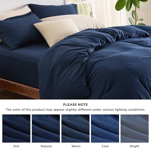 Image of Bedsure Duvet Cover with Fitted Sheet Queen - Deep Pocket, Hotel Luxury Soft Double Brushed Bedding Set with Zipper Closure, 1 Duvet Cover, 1 Fitted Sheet, 2 Pillow Shams, NO Comforter, Blue