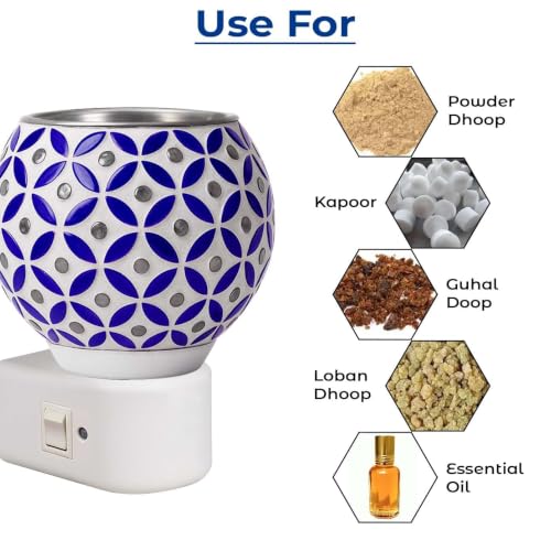 Image of Kapur Dani Camphor Electric Diffuser for Home Fragrance /Kapoor Dani Night Lamp /Multi Functional Essential Oil Camphor Burner Diffuser Electrical with On /Off Switch