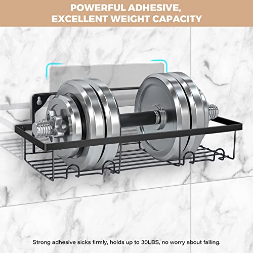 Pukokal Shower Caddy 5 Pack Shelf With Hooks Storage Rack Organizer, Stainless Steel Adhesive Caddy Shelves No Drilling With Hairdryer Holder Soap For Bathroom, Restroom, Kitchen (Matte Black) #TOP2