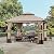Covered Outdoor Patio Gazebo 10'x12' with LED Lights & Bluetooth Speaker, Heavy Duty Outdoor Canopy Shelter with Metal Frame, Double Roofs, Soft Top Gazebo with Netting and Curtains, Khaki