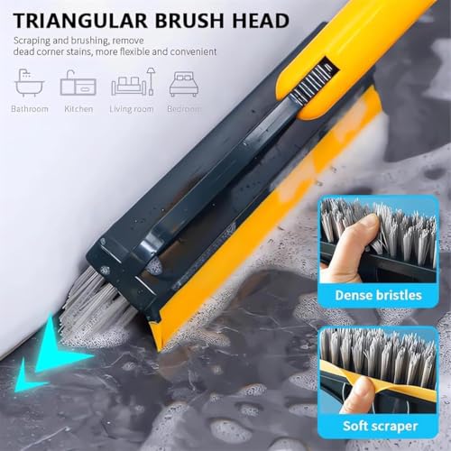 Image of Bathroom Cleaning Brush with Wiper Tiles Cleaner with Long Handle 120 Rotate Bathroom Floor Scrub (2 in 1)