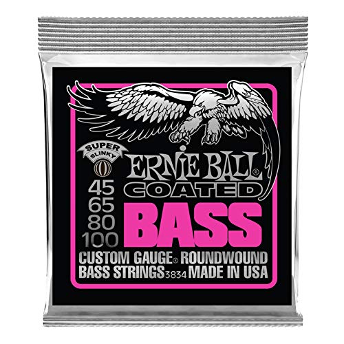 Ernie Ball Super Slinky Coated Bass Guitar Strings, 45-100 Gauge (P03834)