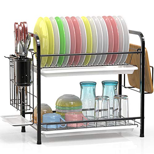 Dish Drying Rack, Veckle 2 Tier Dish Rack 304 Stainless Steel Utensil Holder