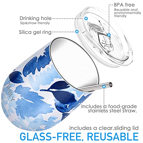 THILY Wine Tumbler Stainless Steel Insulated 350 ml Stemless Wine Glass with Slide Lid and Metal Straw - Image 3