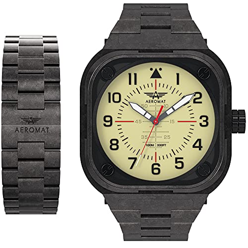 Aeromat Men Automatic Watch AEM 450 Mechanical Watch with Elegant Dial Lum-Filled Hands Fold Over Clasp with Safety Strap and IP Stainless Steel Bezel Choice of Pilots (Sand Bracelet)