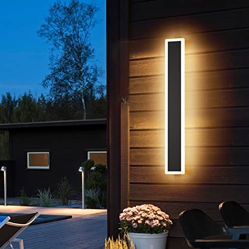 Aipsun 2 Pack Outdoor Led Wall Light,23.6 Inch Led Modern Porch & Patio Wall Sconce Black Exterior Lights Frosted White Acrylic Wall Light Suitable For Living Room,Garage,Bathroom(Warm Light 3000K) #TOP6