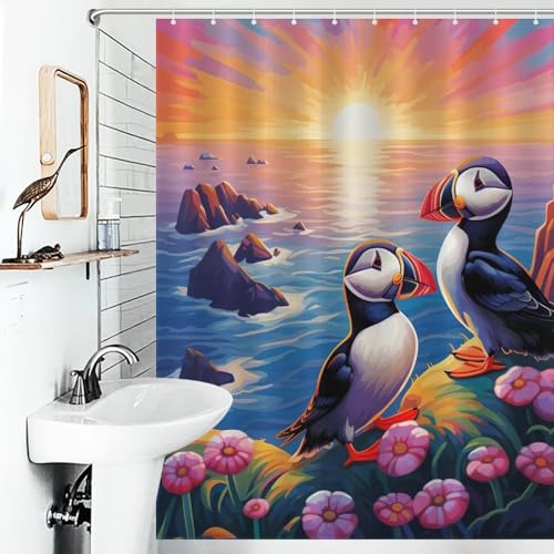 Rideau de douche oiseau imperméable en polyester lavable pour baignoire 168x183cm - 6