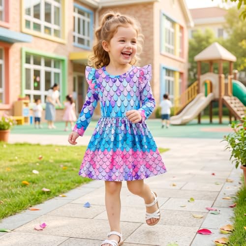 Image of Toddler Little Girls Casual Dresses Short Sleeve Crew Neck Graphic Cartoon Dress for 2-8 Years