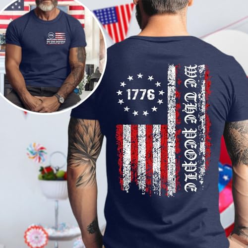 Image of Ithalt Men's American Flag Shirt 4th of July T-Shirt USA Patriotic Tee Shirt Independence Day Top