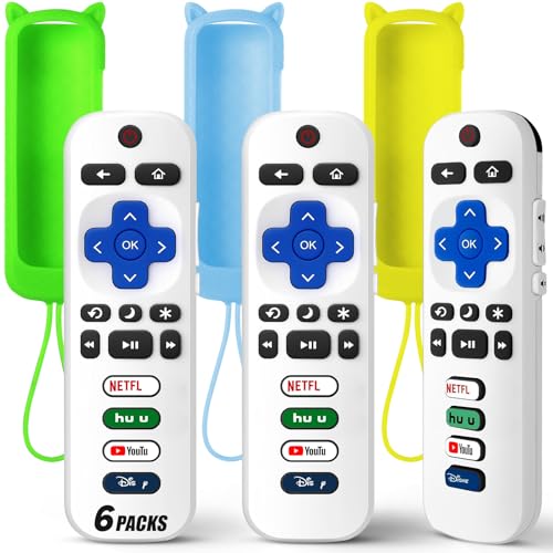(Pack of 3) Replacement Remote Only for Roku TV with Soft Silicone Protective Cover (Glow in The Dark), Universal Remote for TCL/Onn/Hisense/Sharp/Element/Philips Roku Smart TV (Elegant White)