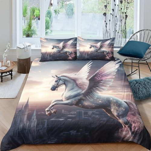 Housse de couette cheval blanc 3D 200x200 parure lit microfibre 3 pcs - 2